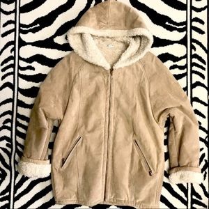 Y2K Marvin Richards Leather & Faux Sherpa Hooded Coat Long Size XL